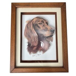 Irish Setter Dog 3D Print Signed By Artist Robert J. May Wooden Frame 9 X 11.5
